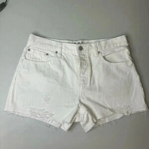 Free People We The Free Off White Button Fly Cut-Off Jean Shorts Raw Hem Size 31
